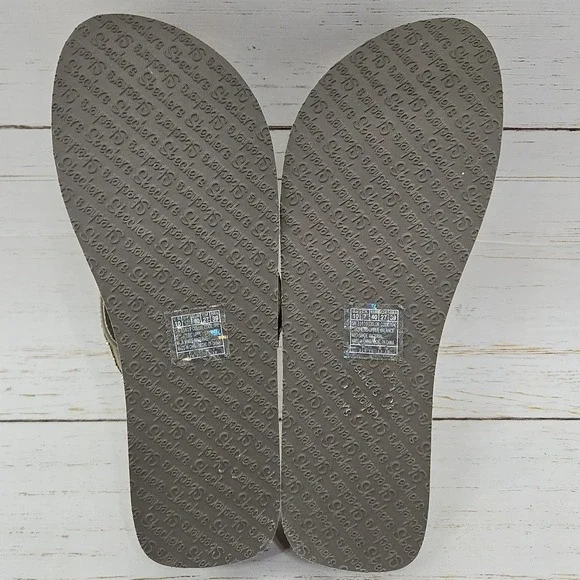 Skechers Vinyasa Glory Day Womens 10 Taupe Jeweled Platform Thong Sandals 31619 - Picture 9 of 11